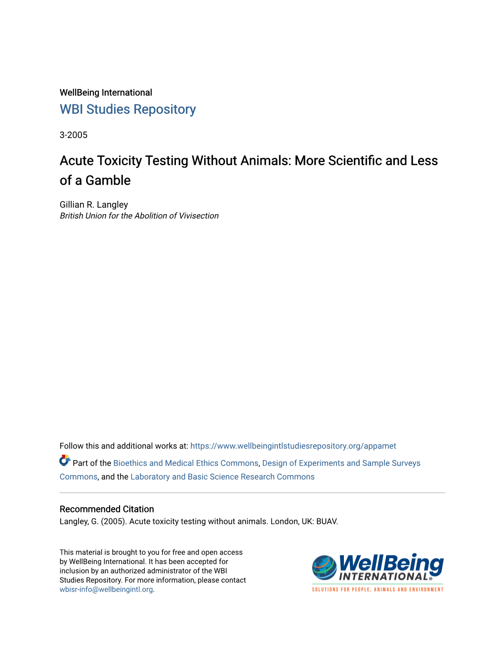 Acute Toxicity Testing Without Animals: More Scientific and Less of a Gamble