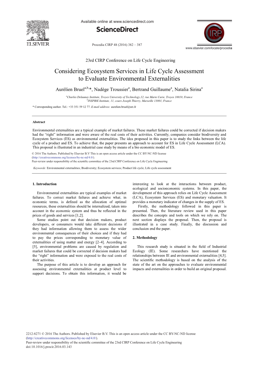 Considering Ecosystem Services in Life Cycle Assessment to Evaluate Environmental Externalities