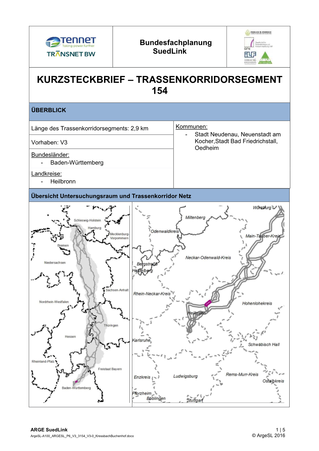 Kurzsteckbrief – Trassenkorridorsegment 154