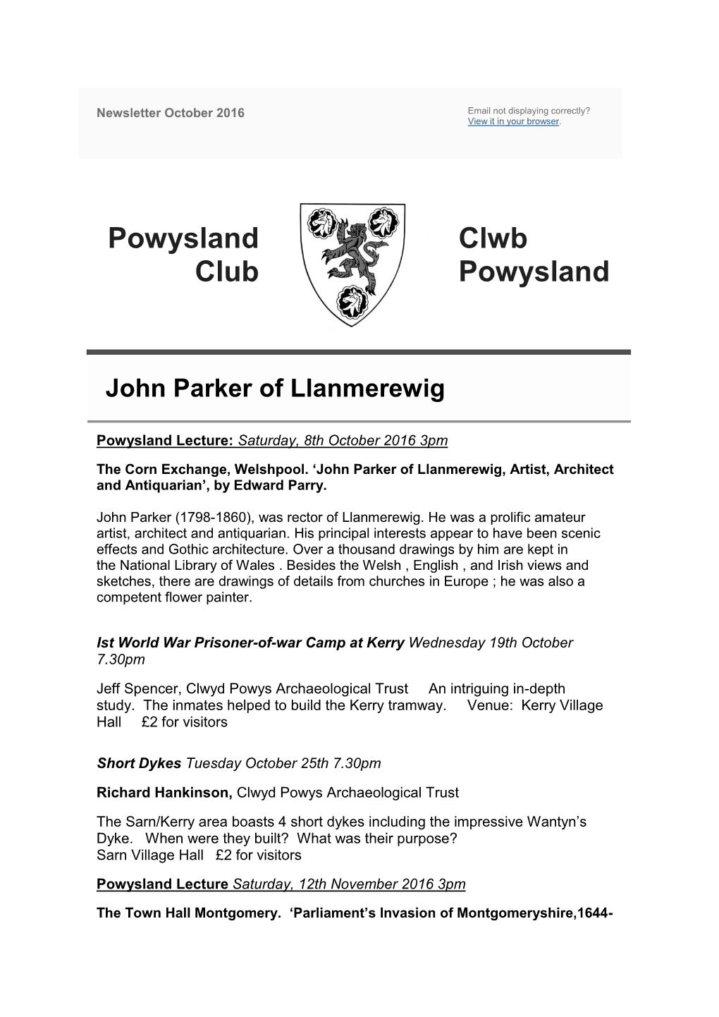 Powysland Club Clwb Powysland John Parker of Llanmerewig