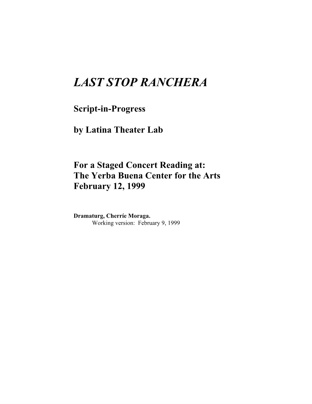 Last Stop Ranchara Staged Reading Script (239.48
