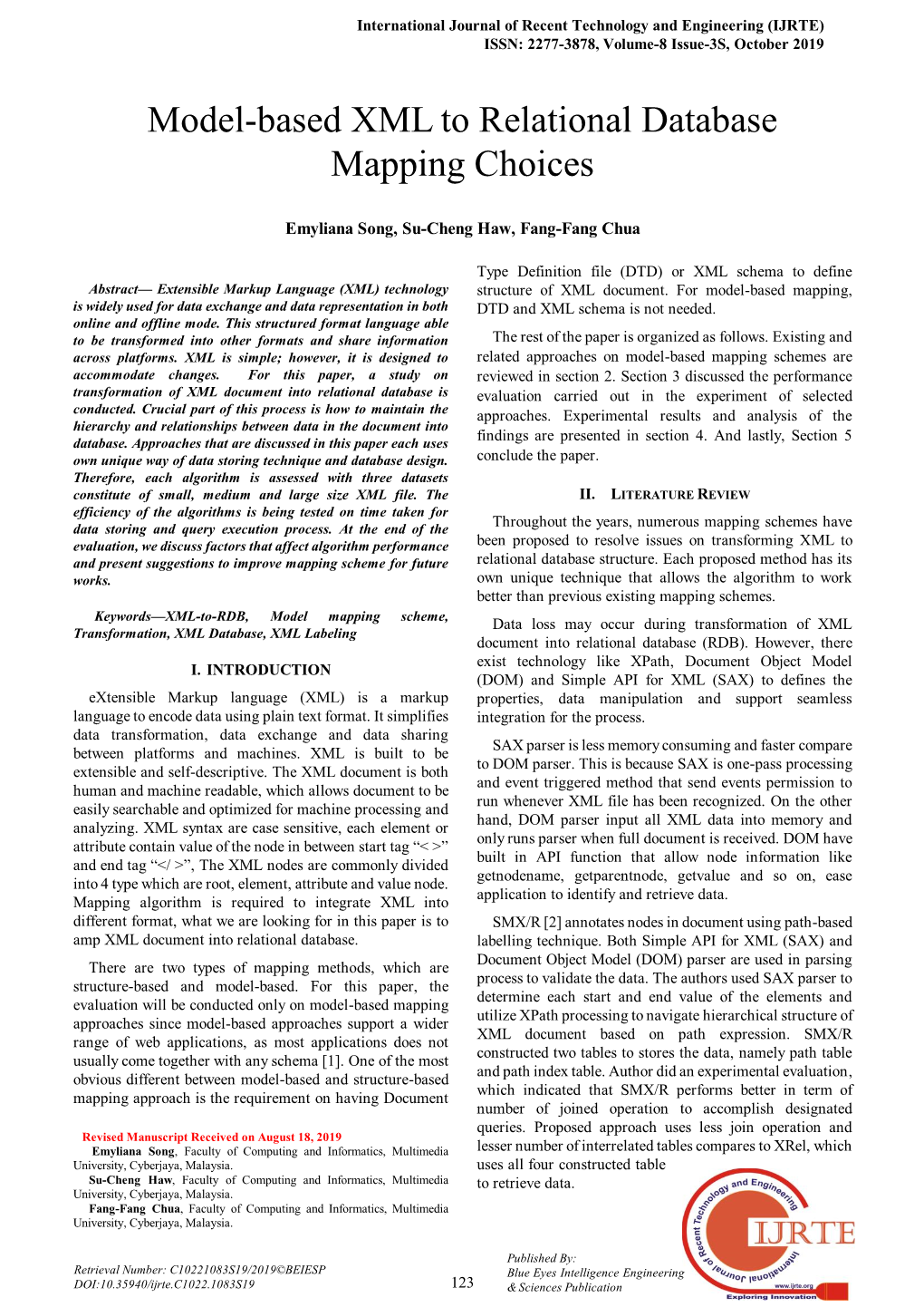 Model-Based XML to Relational Database Mapping Choices