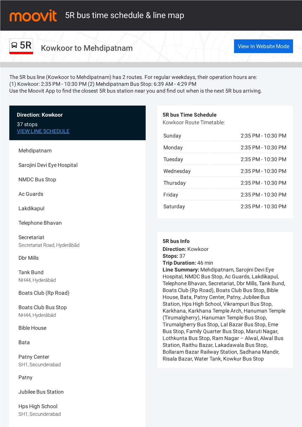 5R Bus Time Schedule & Line Route