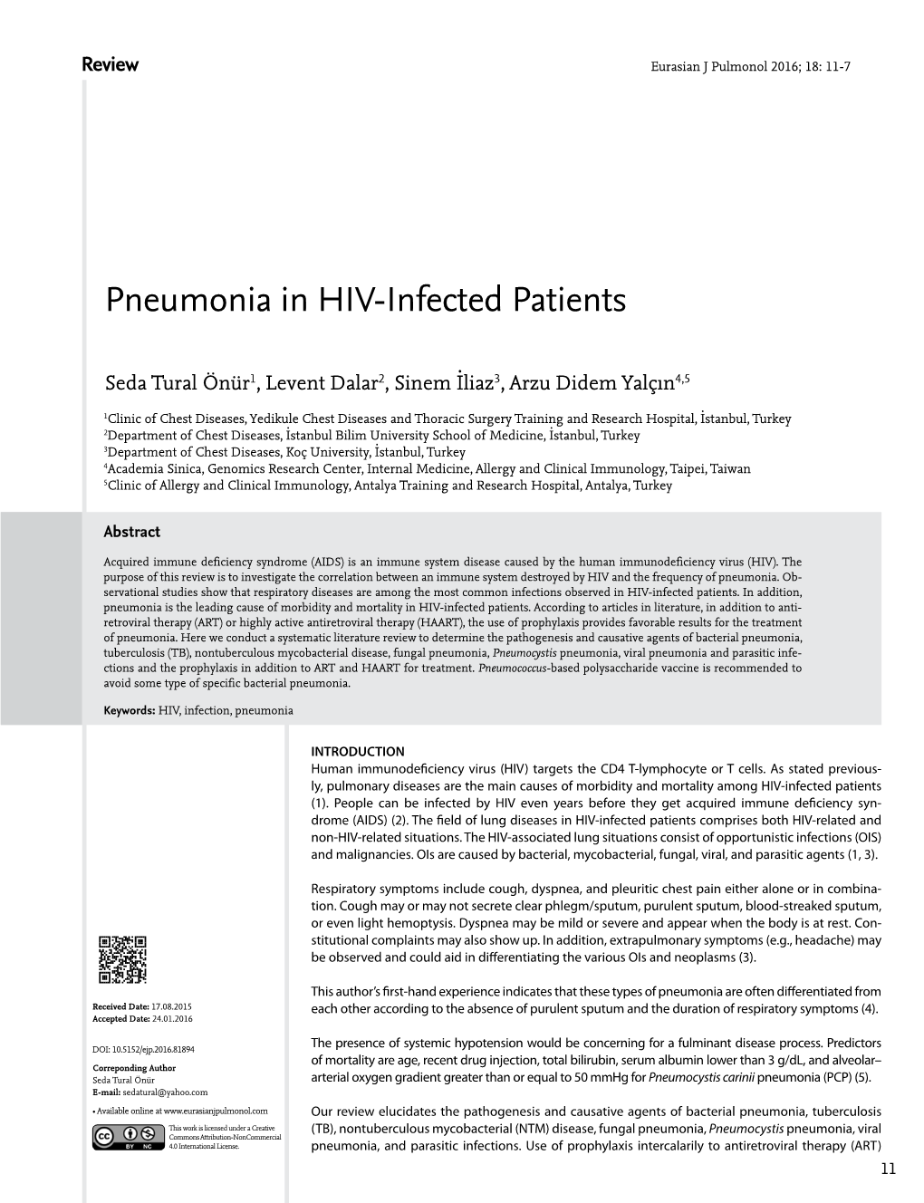 Pneumonia in HIV-Infected Patients