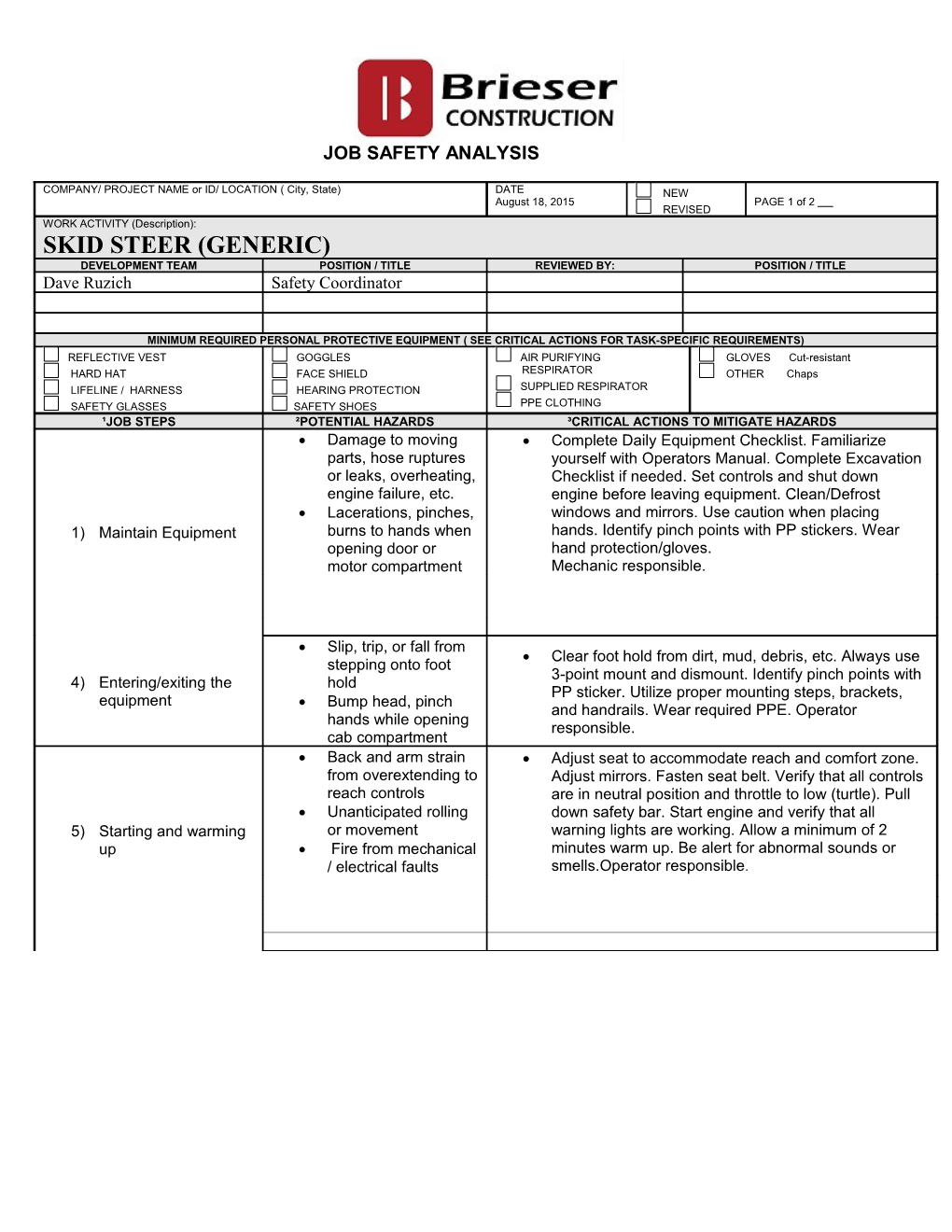 Job Safety Analysis s1