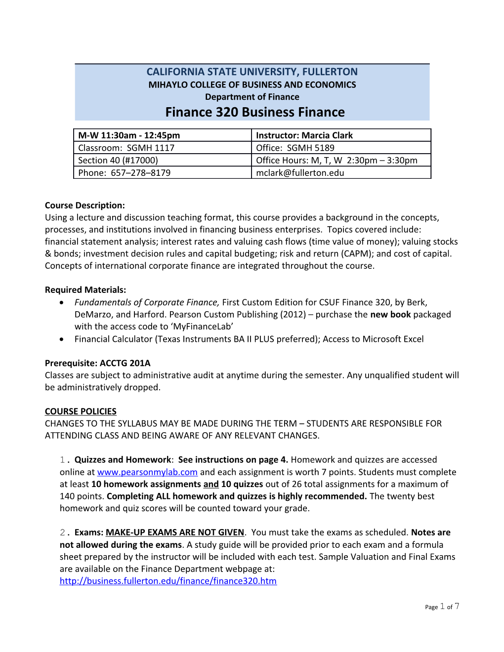 Finance 320 Business Finance