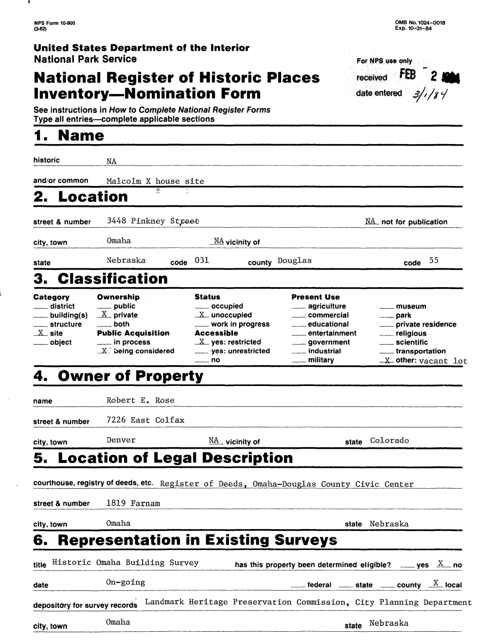 National Register of Historic Places Inventory—Nomination Form 1. Name