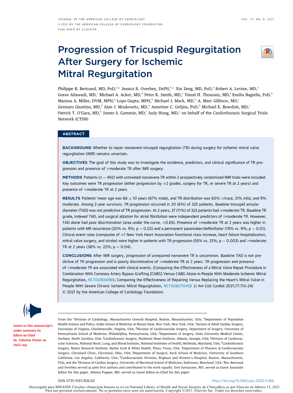 Progression of Tricuspid Regurgitation After Surgery for Ischemic Mitral Regurgitation