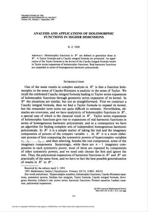 Analysis and Applications of Holomorphic Functions in Higher Dimensions