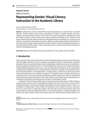 Representing Gender: Visual Literacy Instruction in the Academic Library