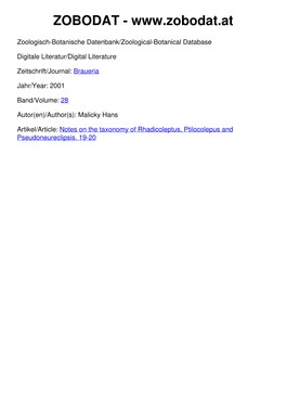 (2001) Notes on the Taxonomy of Rhadicoleptus, Ptilocolepus And