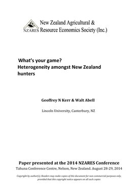 Heterogeneity Amongst New Zealand Hunters