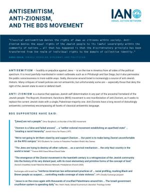 Antisemitism, Anti-Zionism, and the Bds Movement