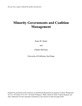 Minority Governments and Coalition Management