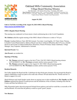 August 10Th Board Meeting Minutes