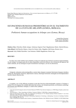 Ocupaciones Humanas Prehistóricas En El Yacimiento De La Cueva De Arlanpe (Lemoa, Bizkaia) 277