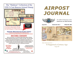 Airpost Journal President’S — ARTICLES — Jim Graue Message It Happened a Century Ago