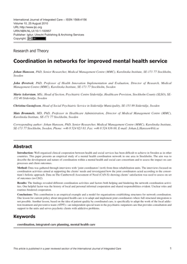 Coordination in Networks for Improved Mental Health Service