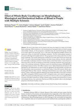 Effect of Whole-Body Cryotherapy on Morphological, Rheological and Biochemical Indices of Blood in People with Multiple Sclerosis