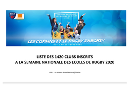 Liste Des 1420 Clubs Inscrits a La Semaine Nationale Des Ecoles De Rugby 2020