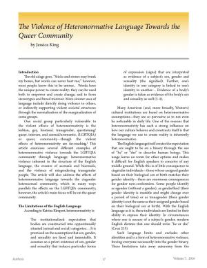 The Violence of Heteronormative Language Towards the Queer Community by Jessica King