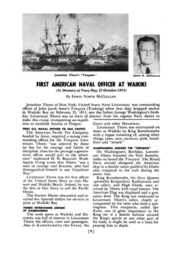 FIRST AMERICAN NAVAL OFFICER at WAIKIKI (In Memory of Navy Day, 27-October-1954)