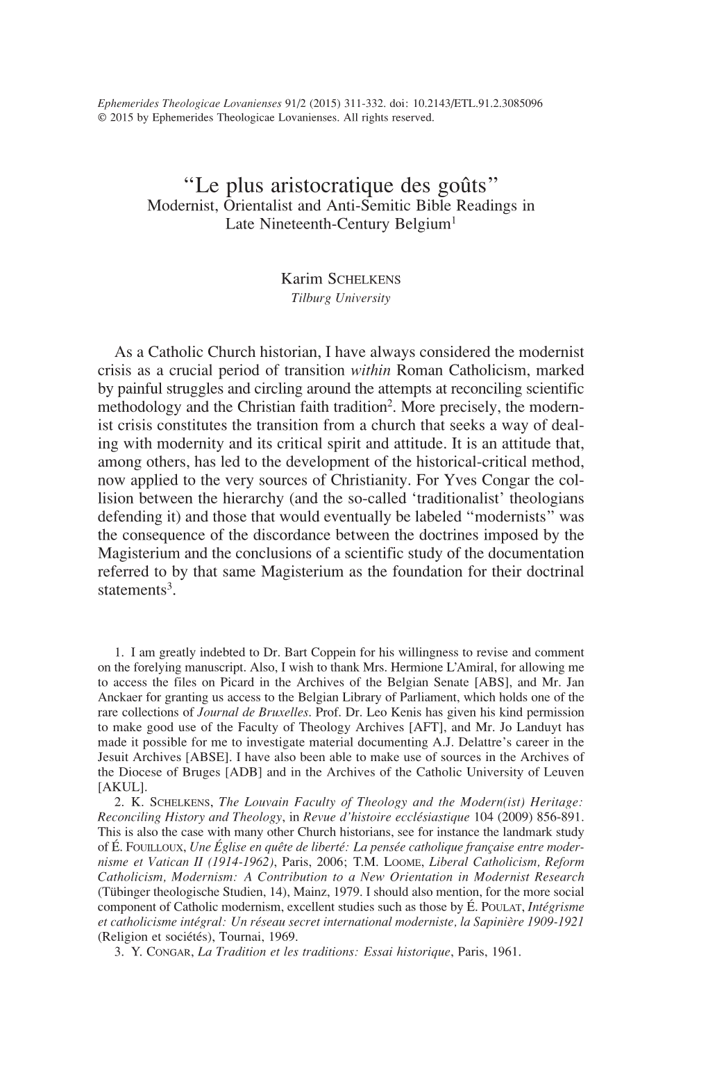 “Le Plus Aristocratique Des Goûts” Modernist, Orientalist and Anti-Semitic Bible Readings in Late Nineteenth-Century Belgium1