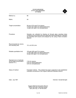 89 Matrix: Air Target Concentration: 50 Ppm (215 Mg/M3)