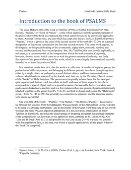 Introduction to the Book of PSALMS