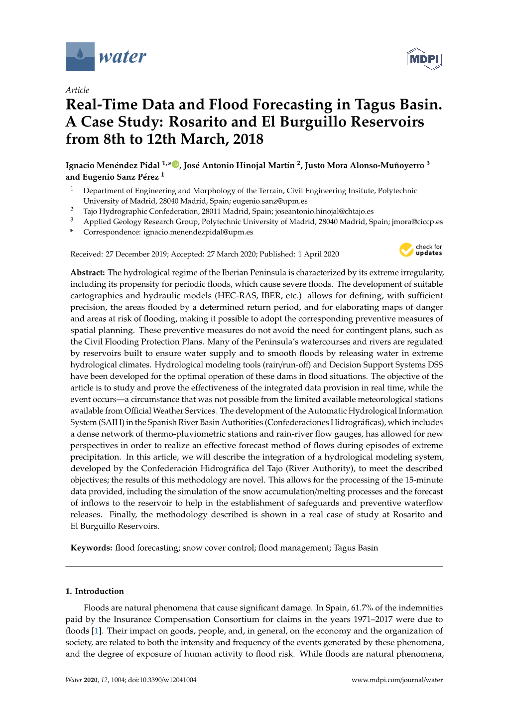 Real-Time Data and Flood Forecasting in Tagus Basin. a Case Study: Rosarito and El Burguillo Reservoirs from 8Th to 12Th March, 2018