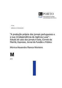 A Produção Própria Dos Jornais Portugueses E a Sua (In