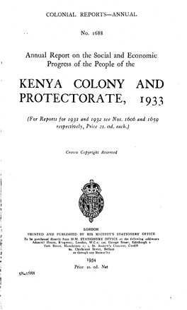 Annual Report of the Colonies, Kenya, 1933