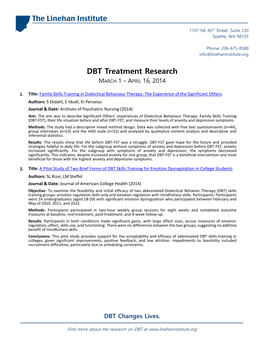 DBT Treatment Research MARCH 1 – APRIL 16, 2014