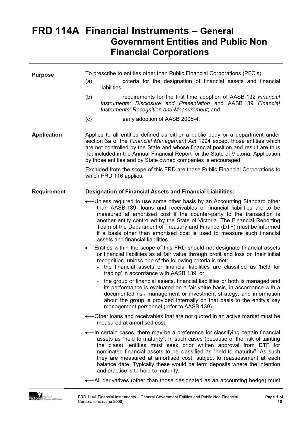 Financial Reporting Directions Template