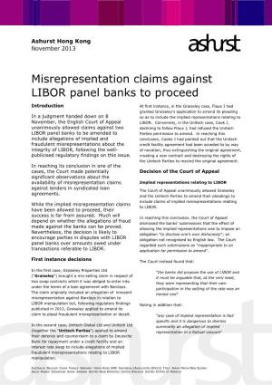 Misrepresentation Claims Against LIBOR Panel Banks to Proceed