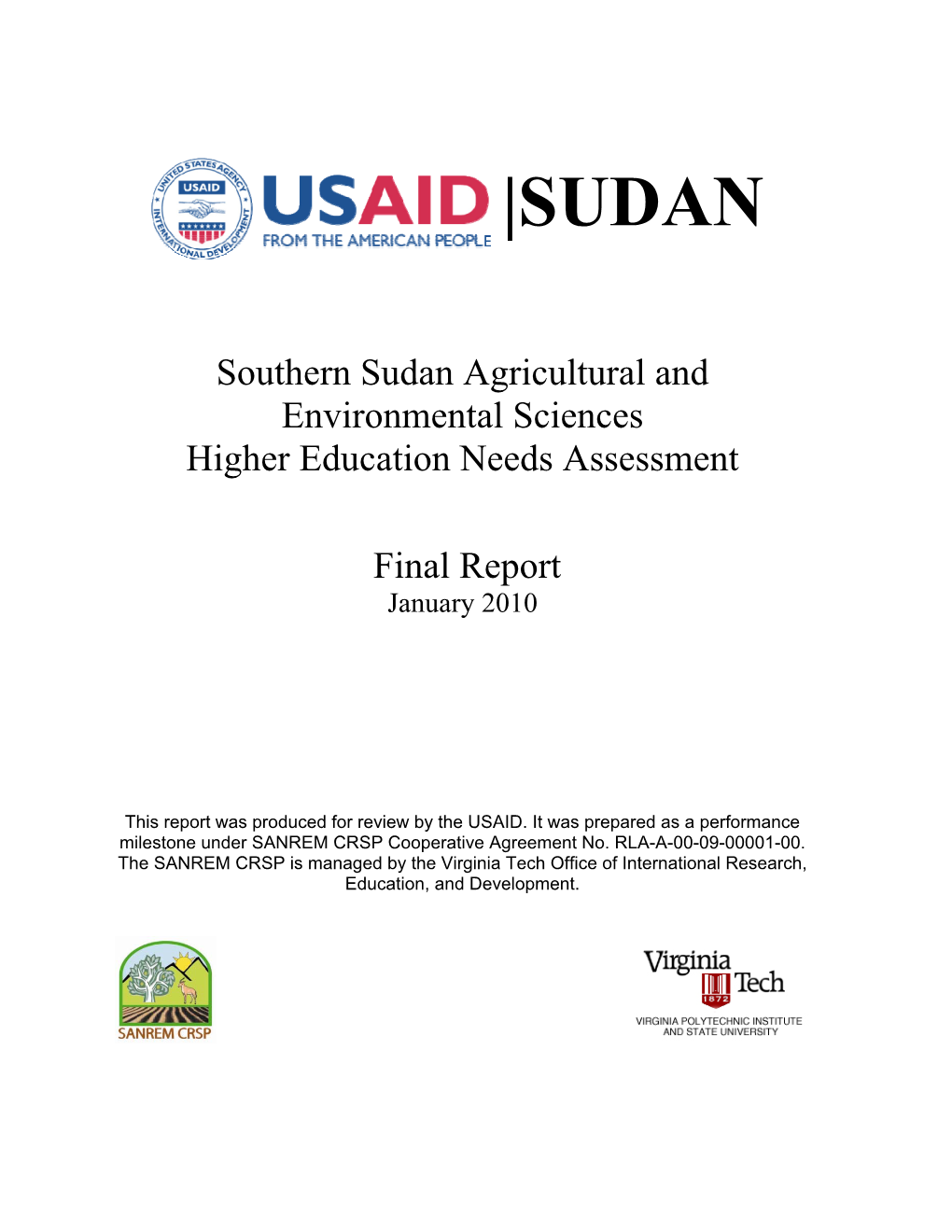 Agricultural Higher Education in Southern Sudan Final Report