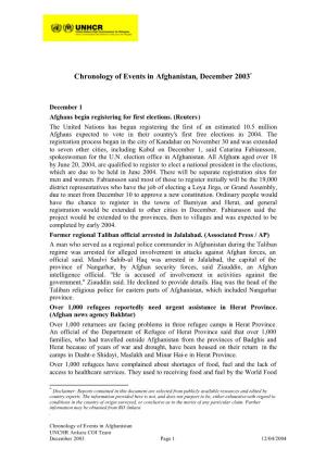 Chronology of Events in Afghanistan, December 2003*