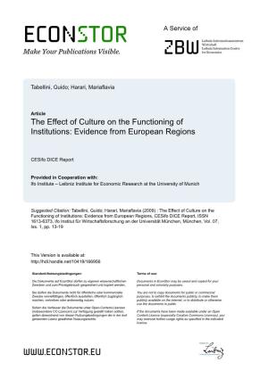 The Effect of Culture on the Functioning of Institutions: Evidence from European Regions
