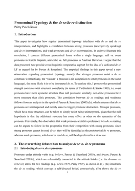 Pronominal Typology & the De Se/De Re Distinction