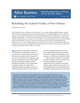 Rebuilding the Cultural Vitality of New Orleans