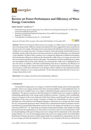 Review on Power Performance and Efficiency of Wave Energy Converters