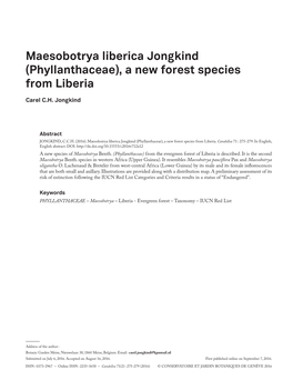Maesobotrya Liberica Jongkind (Phyllanthaceae), a New Forest Species from Liberia