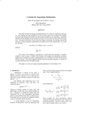 A System for Typesetting Mathematics