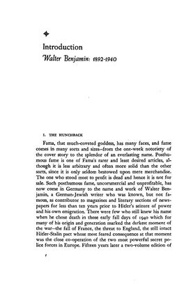 Introduction Walter Benjamin: 1892-1940