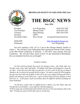 THE BSGC NEWS June, 2016