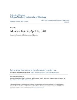Montana Kaimin, April 17, 1981 Associated Students of the University of Montana