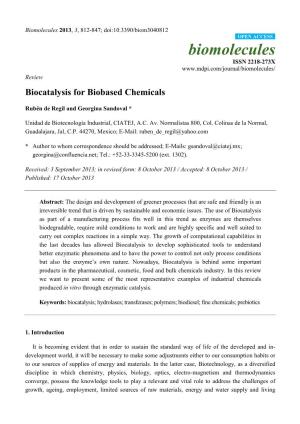 Biocatalysis for Biobased Chemicals