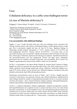 Cobalamin Deficiency in a Collie Cross Bedlington Terrier (A Case of Marmite Deficiency?)