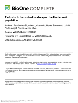 Pack Size in Humanized Landscapes: the Iberian Wolf Population