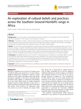 An Exploration of Cultural Beliefs and Practices Across the Southern Ground-Hornbill’S Range in Africa Hendri Coetzee1*, Werner Nell2 and Leon Van Rensburg1